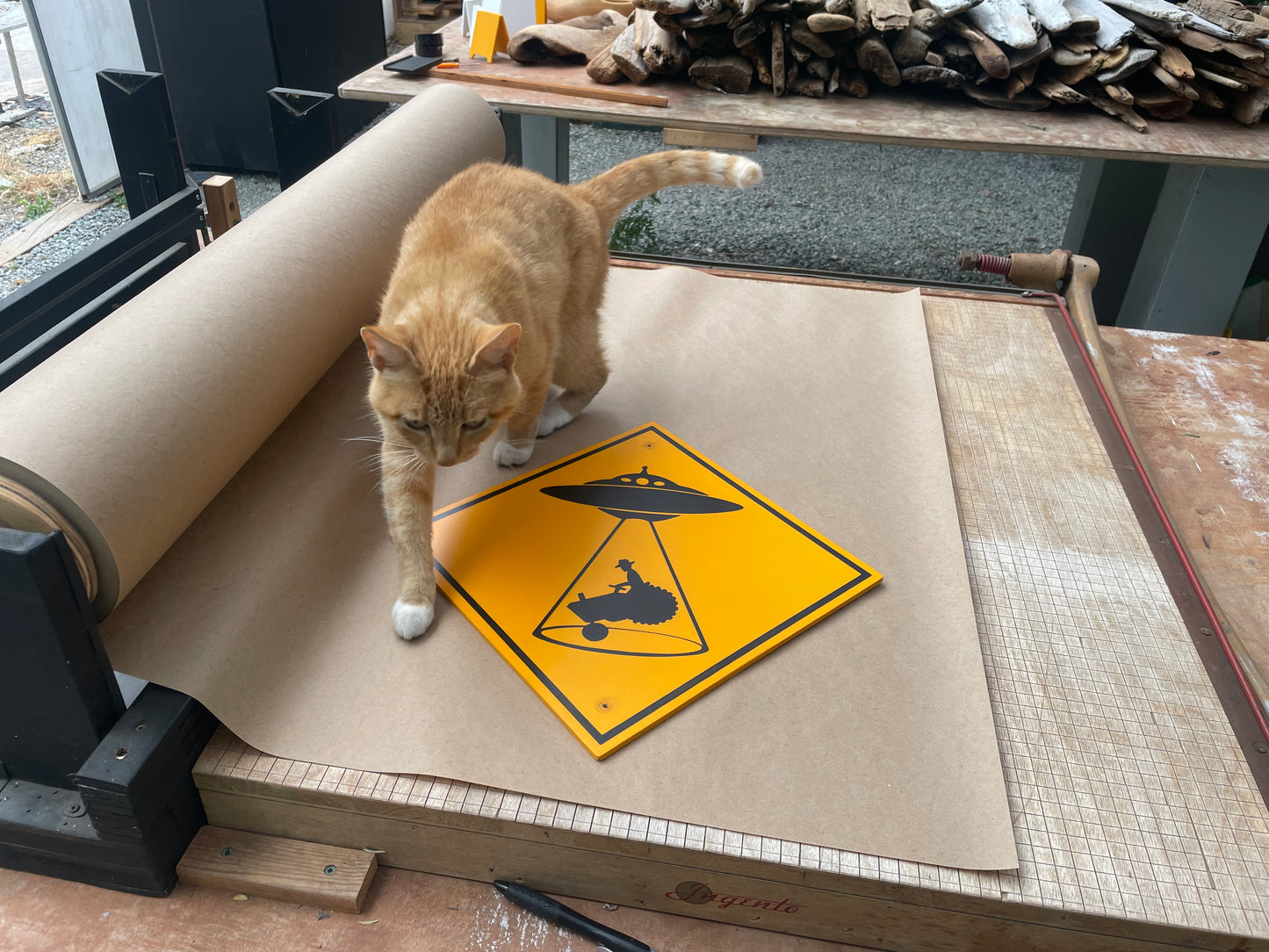 Farmer in a Tractor Beam Sign | Handmade | Funny Alien Abduction Farm Sign | Homesteader | Science Fiction |  Sci-Fi