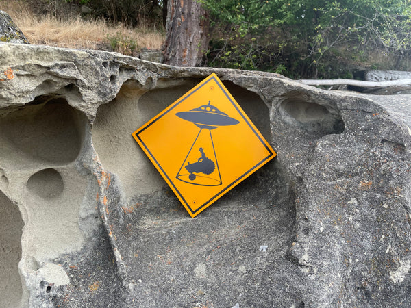 Farmer in a Tractor Beam Sign | Handmade | Funny Alien Abduction Farm Sign | Homesteader | Science Fiction |  Sci-Fi