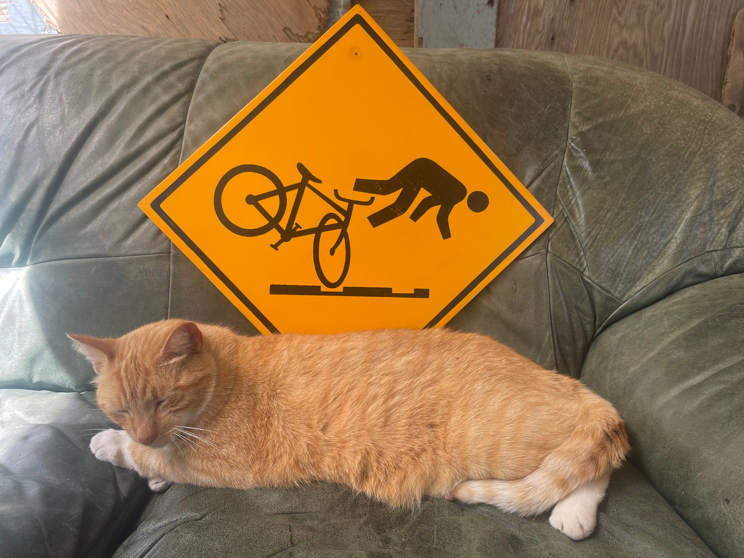 Obscure Cyclist Warning Sign | Handmade | Funny Urban Bike Sign | Streetcar | Train | Tram | Railroad Tracks | Dark Humor | Bicycle