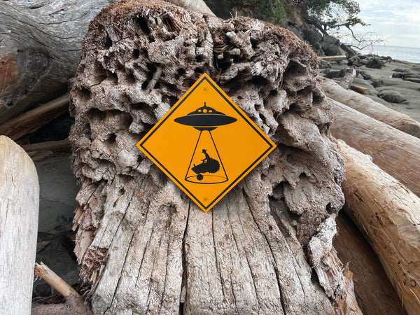 Farmer in a Tractor Beam Sign | Handmade | Funny Alien Abduction Farm Sign | Homesteader | Science Fiction |  Sci-Fi