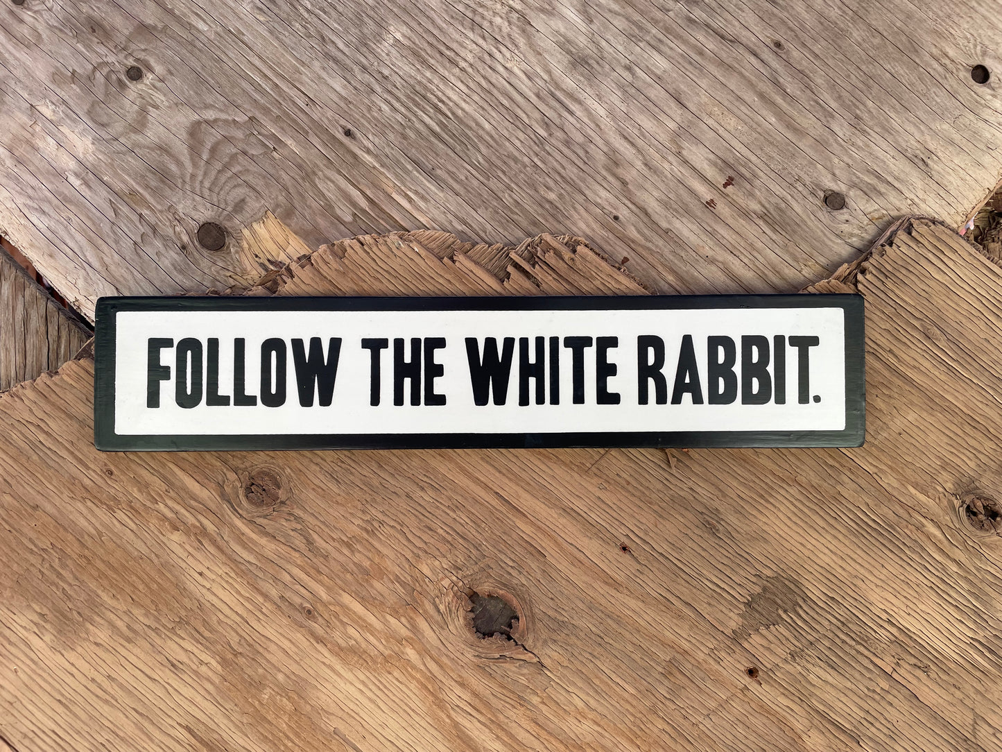 Follow the White Rabbit Sign | Handmade | Alice in Wonderland | The Matrix | Whimsical décor | Fantasy | Dark Academia