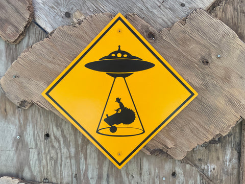 Farmer in a Tractor Beam Sign | Handmade | Funny Alien Abduction Farm Sign | Homesteader | Science Fiction |  Sci-Fi