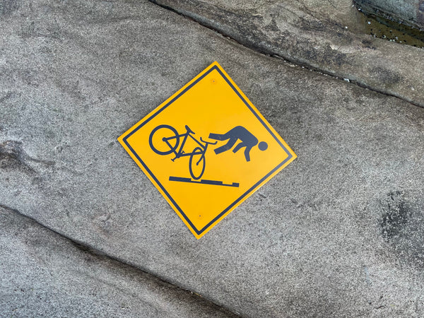 Obscure Cyclist Warning Sign | Handmade | Funny Urban Bike Sign | Streetcar | Train | Tram | Railroad Tracks | Dark Humor | Bicycle