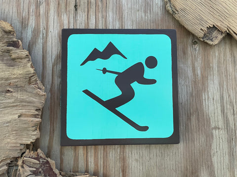 DOWNHILL SKIER Pictogram/Symbol/Icon Sign | Handmade | National Park Style | Retro Camping Aesthetic | Vintage Color Palette | 7 of 25