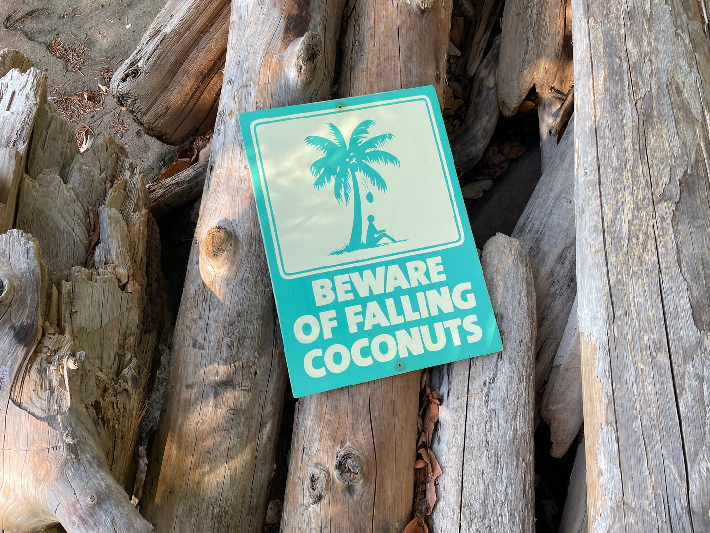 Beware of Falling Coconuts Sign | Handmade | Authentic Beach Warning Sign | Ocean and Coastal | Tiki Bar | Surfing | Diving | Tropical