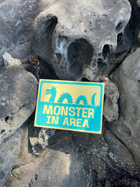 Monster In Area Sign | Handmade | Ogopogo | Loch Ness monster | Mythical Creature | Pool and Hot tub décor | Ocean | Beach | Lake