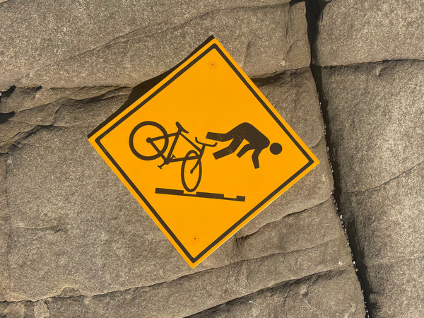 Obscure Cyclist Warning Sign | Handmade | Funny Urban Bike Sign | Streetcar | Train | Tram | Railroad Tracks | Dark Humor | Bicycle