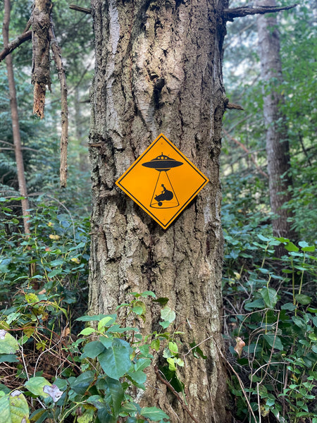 Farmer in a Tractor Beam Sign | Handmade | Funny Alien Abduction Farm Sign | Homesteader | Science Fiction |  Sci-Fi