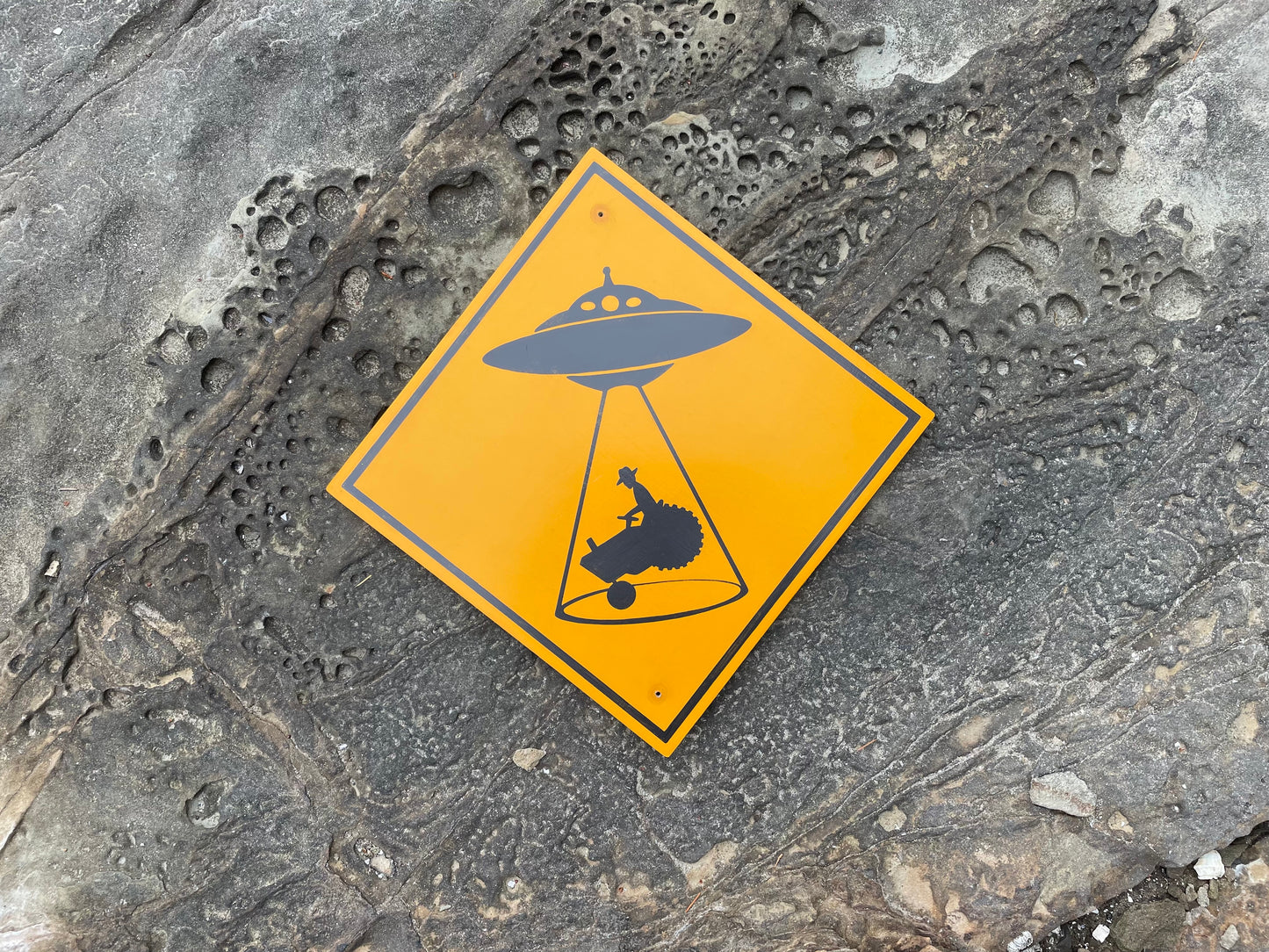 Farmer in a Tractor Beam Sign | Handmade | Funny Alien Abduction Farm Sign | Homesteader | Science Fiction |  Sci-Fi