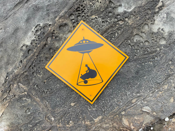 Farmer in a Tractor Beam Sign | Handmade | Funny Alien Abduction Farm Sign | Homesteader | Science Fiction |  Sci-Fi