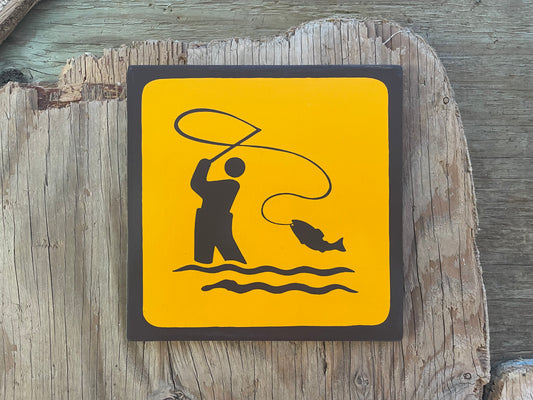 FLY FISHING Pictogram/Symbol/Icon Sign | Handmade | National Park Style | Retro Camping Aesthetic | Vintage Color Palette | 10 of 25