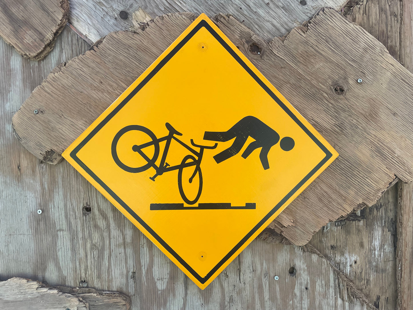 Obscure Cyclist Warning Sign | Handmade | Funny Urban Bike Sign | Streetcar | Train | Tram | Railroad Tracks | Dark Humor | Bicycle