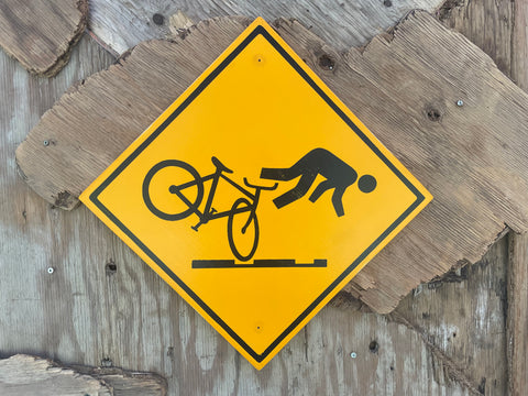 Obscure Cyclist Warning Sign | Handmade | Funny Urban Bike Sign | Streetcar | Train | Tram | Railroad Tracks | Dark Humor | Bicycle
