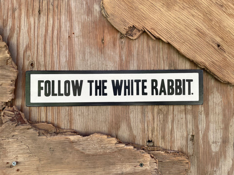 Follow the White Rabbit Sign | Handmade | Alice in Wonderland | The Matrix | Whimsical décor | Fantasy | Dark Academia