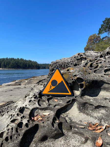 Triangular Sisyphus Warning Sign | Stuggle Against Absurdity | Handmade | Greek Mythology | Gift for Promotion, Graduation or Career Change