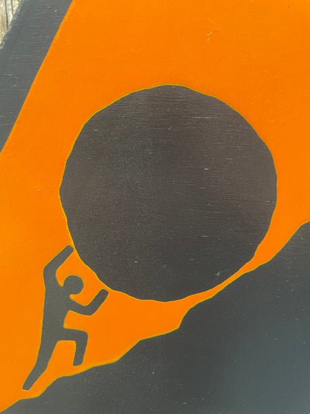 Triangular Sisyphus Warning Sign | Stuggle Against Absurdity | Handmade | Greek Mythology | Gift for Promotion, Graduation or Career Change