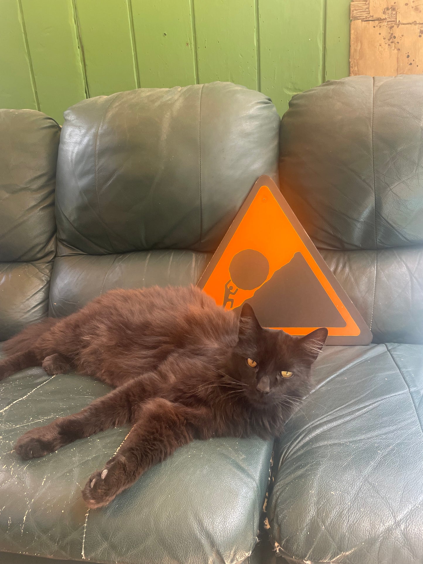 Triangular Sisyphus Warning Sign | Stuggle Against Absurdity | Handmade | Greek Mythology | Gift for Promotion, Graduation or Career Change