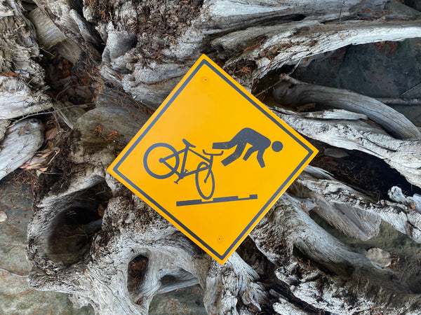 Obscure Cyclist Warning Sign | Handmade | Funny Urban Bike Sign | Streetcar | Train | Tram | Railroad Tracks | Dark Humor | Bicycle