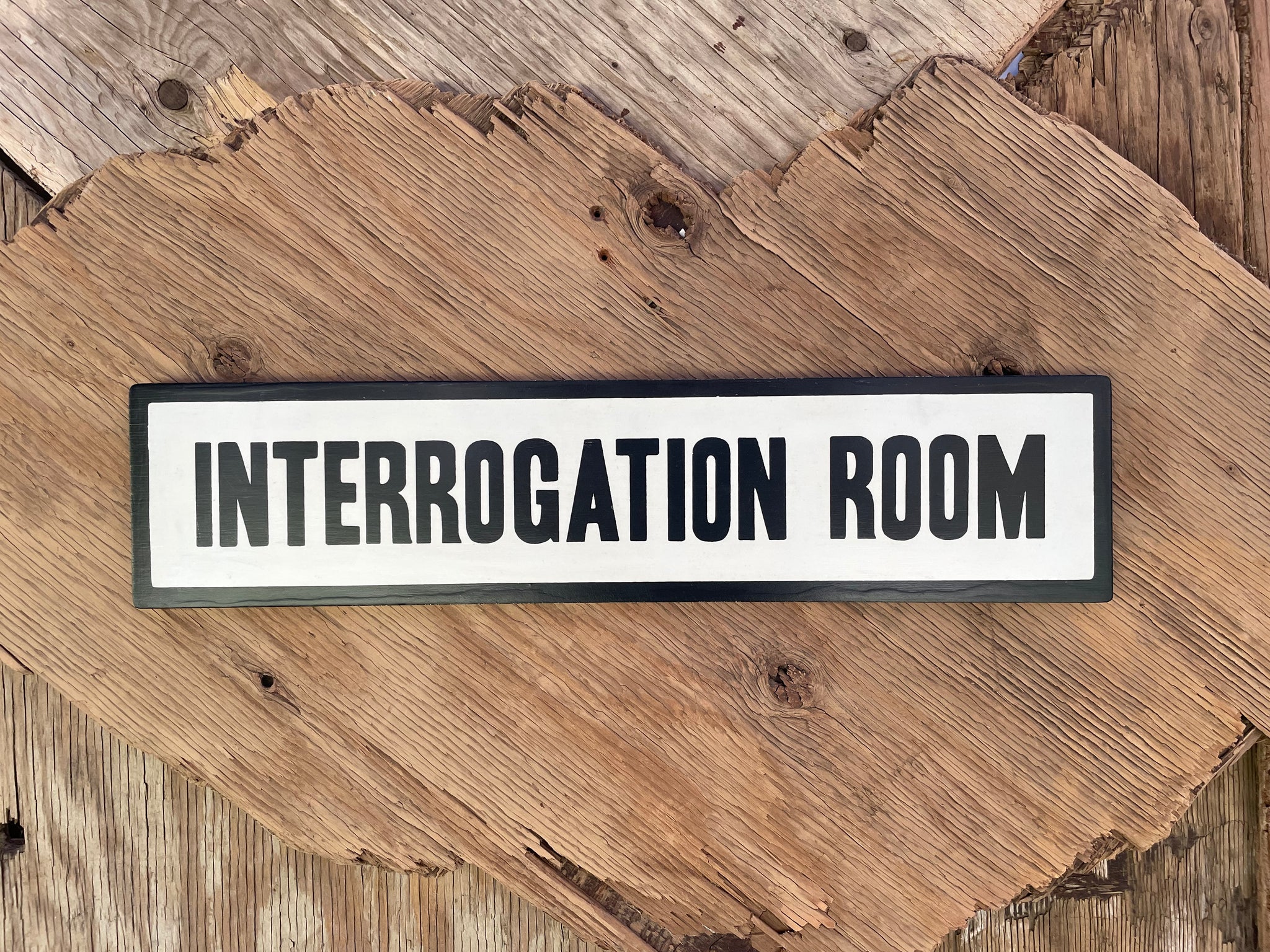 Interrogation Room Sign | Handmade | Office Door | Funny Bathroom Sign | True Crime | Mystery Theme Decor | Police Station Prop