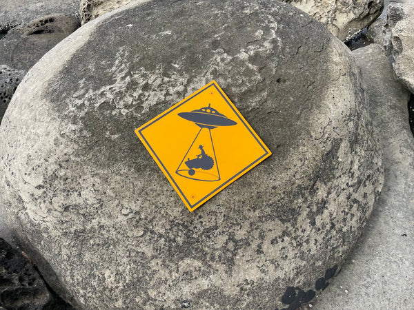 Farmer in a Tractor Beam Sign | Handmade | Funny Alien Abduction Farm Sign | Homesteader | Science Fiction |  Sci-Fi