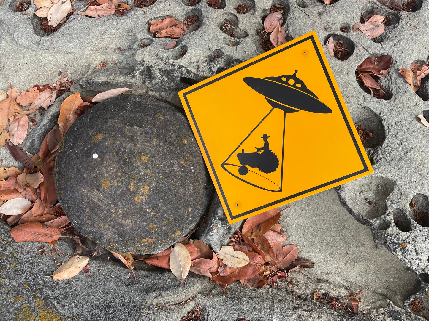 Farmer in a Tractor Beam Sign | Handmade | Funny Alien Abduction Farm Sign | Homesteader | Science Fiction |  Sci-Fi