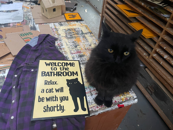 Cat Lovers Bathroom Sign | Handmade | Funny Cat Bathroom Sign | "Welcome to the Bathroom, Relax a Cat will be with you Shortly"