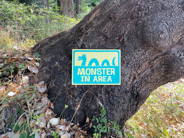 Monster In Area Sign | Handmade | Ogopogo | Loch Ness monster | Mythical Creature | Pool and Hot tub décor | Ocean | Beach | Lake
