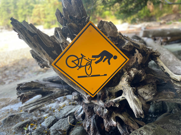 Obscure Cyclist Warning Sign | Handmade | Funny Urban Bike Sign | Streetcar | Train | Tram | Railroad Tracks | Dark Humor | Bicycle