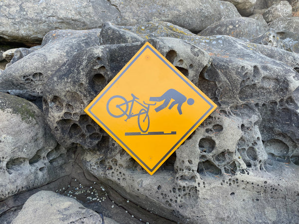 Obscure Cyclist Warning Sign | Handmade | Funny Urban Bike Sign | Streetcar | Train | Tram | Railroad Tracks | Dark Humor | Bicycle