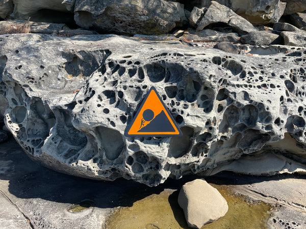 Triangular Sisyphus Warning Sign | Stuggle Against Absurdity | Handmade | Greek Mythology | Gift for Promotion, Graduation or Career Change