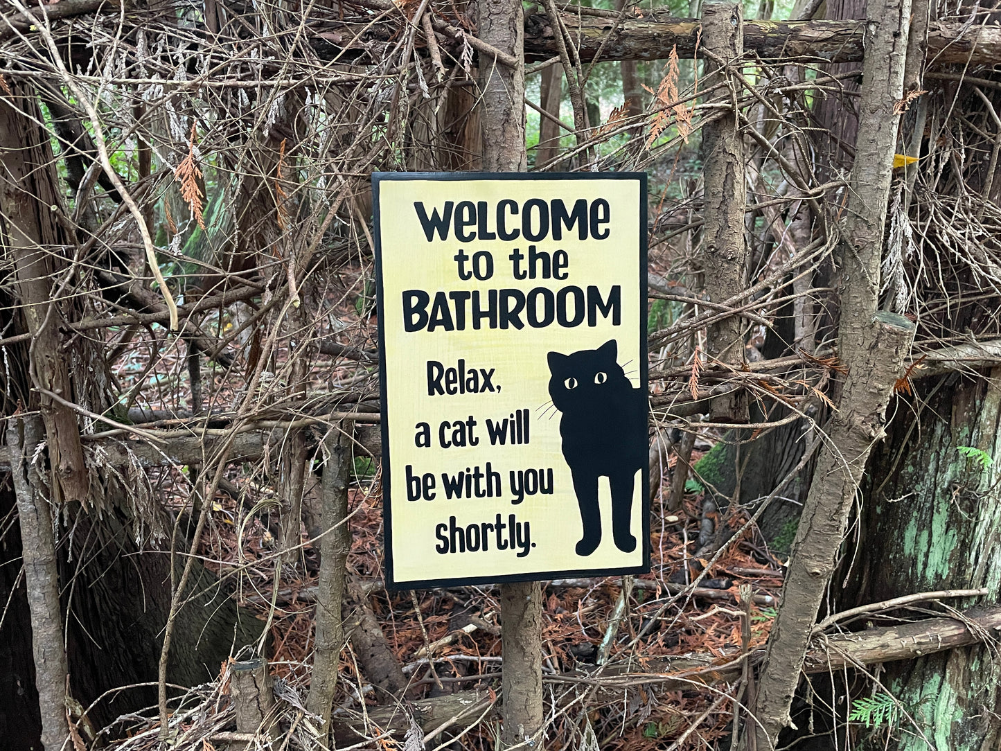 Cat Lovers Bathroom Sign | Handmade | Funny Cat Bathroom Sign | "Welcome to the Bathroom, Relax a Cat will be with you Shortly"