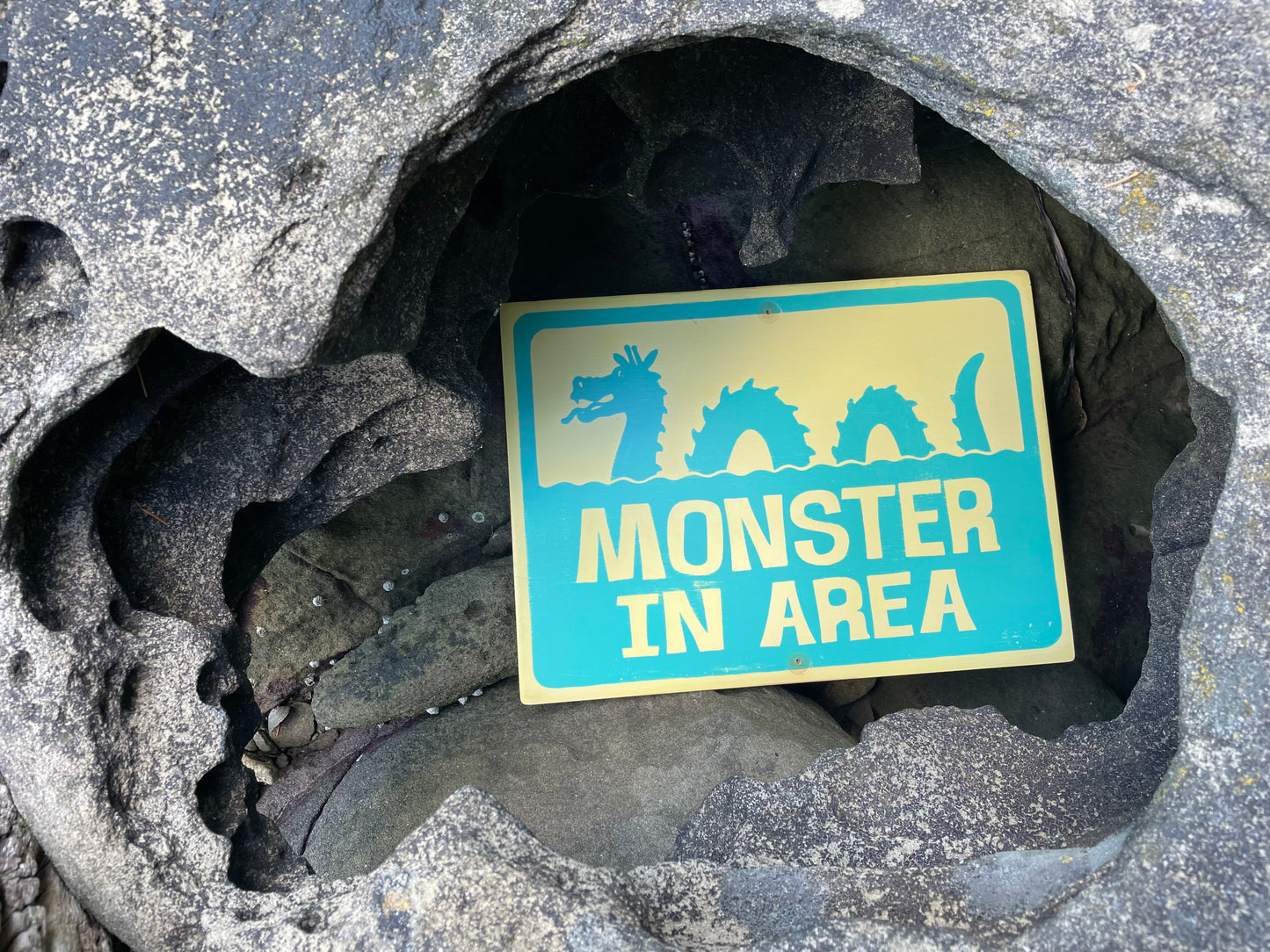 Monster In Area Sign | Handmade | Ogopogo | Loch Ness monster | Mythical Creature | Pool and Hot tub décor | Ocean | Beach | Lake
