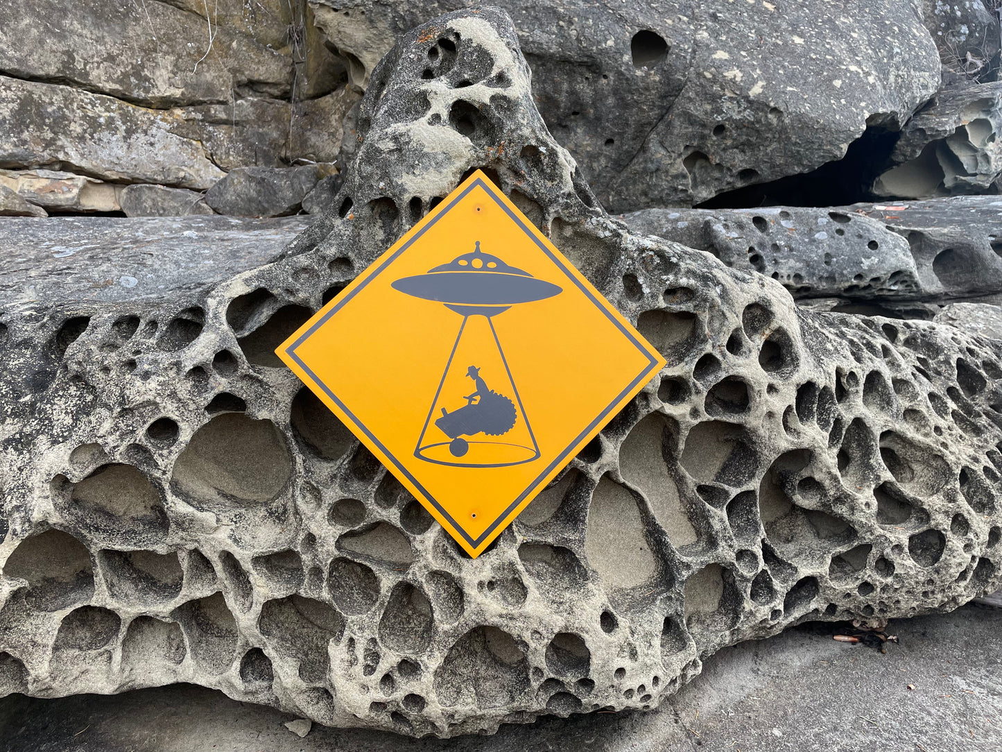 Farmer in a Tractor Beam Sign | Handmade | Funny Alien Abduction Farm Sign | Homesteader | Science Fiction |  Sci-Fi