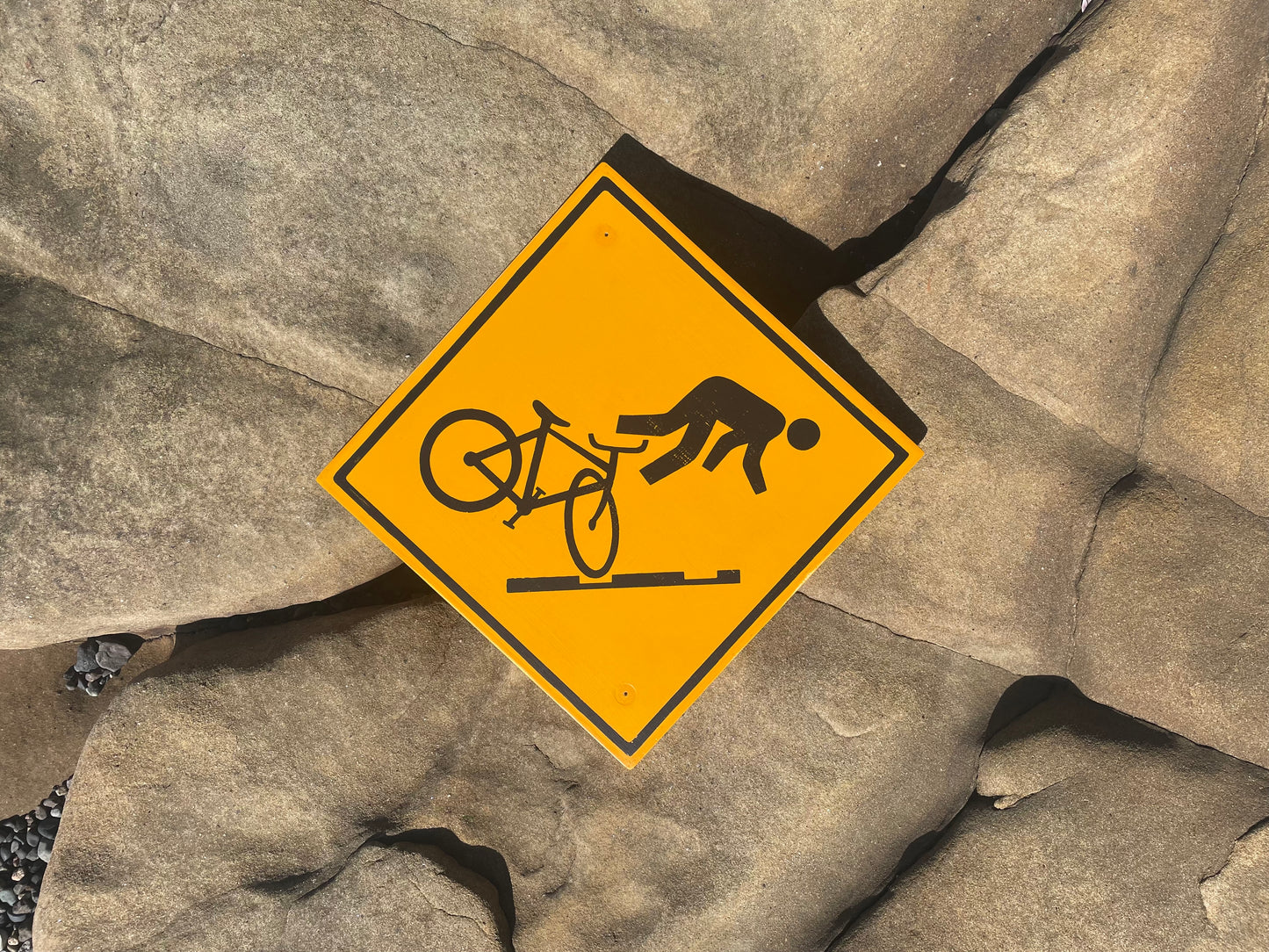 Obscure Cyclist Warning Sign | Handmade | Funny Urban Bike Sign | Streetcar | Train | Tram | Railroad Tracks | Dark Humor | Bicycle