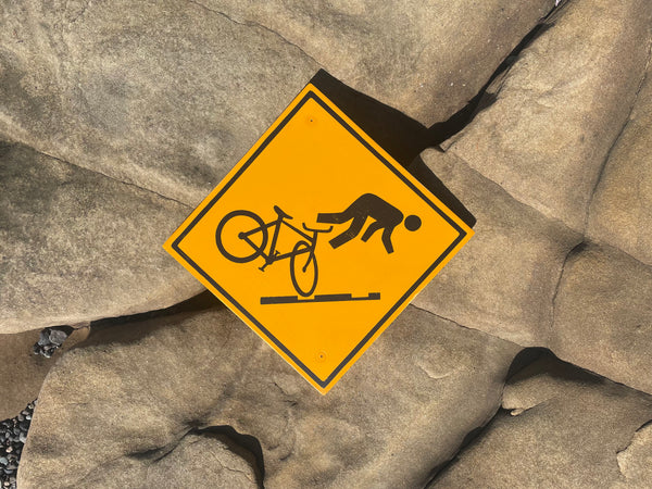 Obscure Cyclist Warning Sign | Handmade | Funny Urban Bike Sign | Streetcar | Train | Tram | Railroad Tracks | Dark Humor | Bicycle