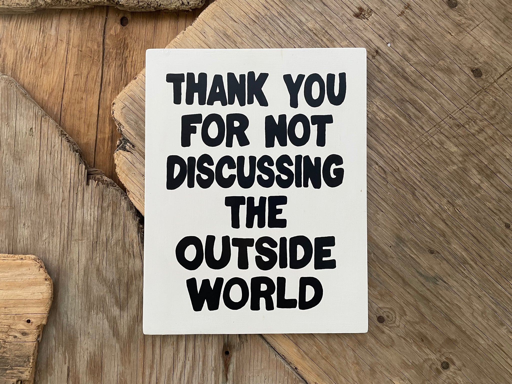 Thank You For Not Discussing The Outside World Sign | Handmade | Funny Entrance Sign | The Simpsons | Pop Culture | Comic Book Store