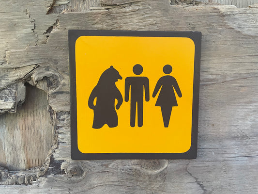BEAR MAN WOMAN Pictogram/Symbol/Icon Sign | Handmade | Bathroom Sign | National Park Style  | Vintage Color Palette | 2 of 25