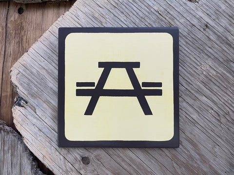 PICNIC TABLE Pictogram/Symbol/Icon Sign | Handmade | National Park Style | Retro Camping Aesthetic | Vintage Color Palette | 17 of 25