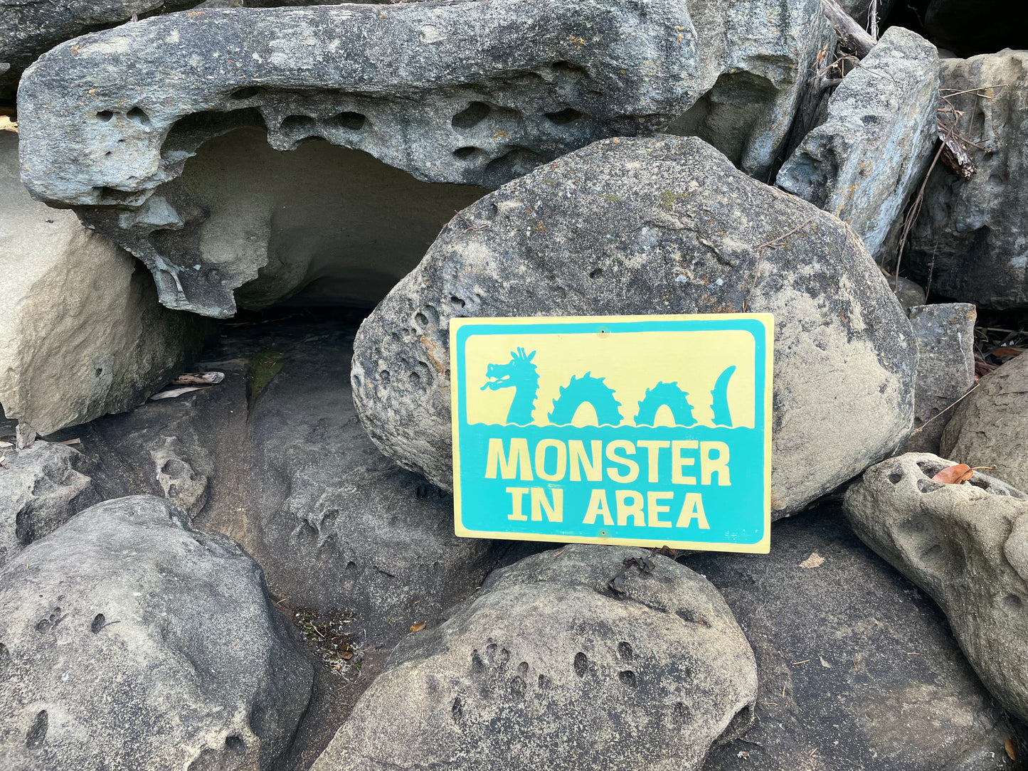Monster In Area Sign | Handmade | Ogopogo | Loch Ness monster | Mythical Creature | Pool and Hot tub décor | Ocean | Beach | Lake