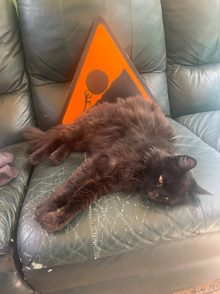 Triangular Sisyphus Warning Sign | Stuggle Against Absurdity | Handmade | Greek Mythology | Gift for Promotion, Graduation or Career Change