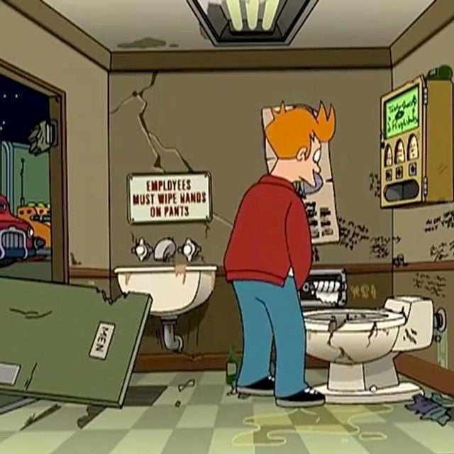 Employees Must Wipe Hands On Pants Sign | Futurama |  Handmade Screen Printed Sign | Cartoon | Animation | TV | Television Sign | Sci-fi