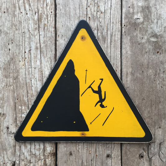 Handmade Vintage Alpine Skier Falling Stickman Warning Sign