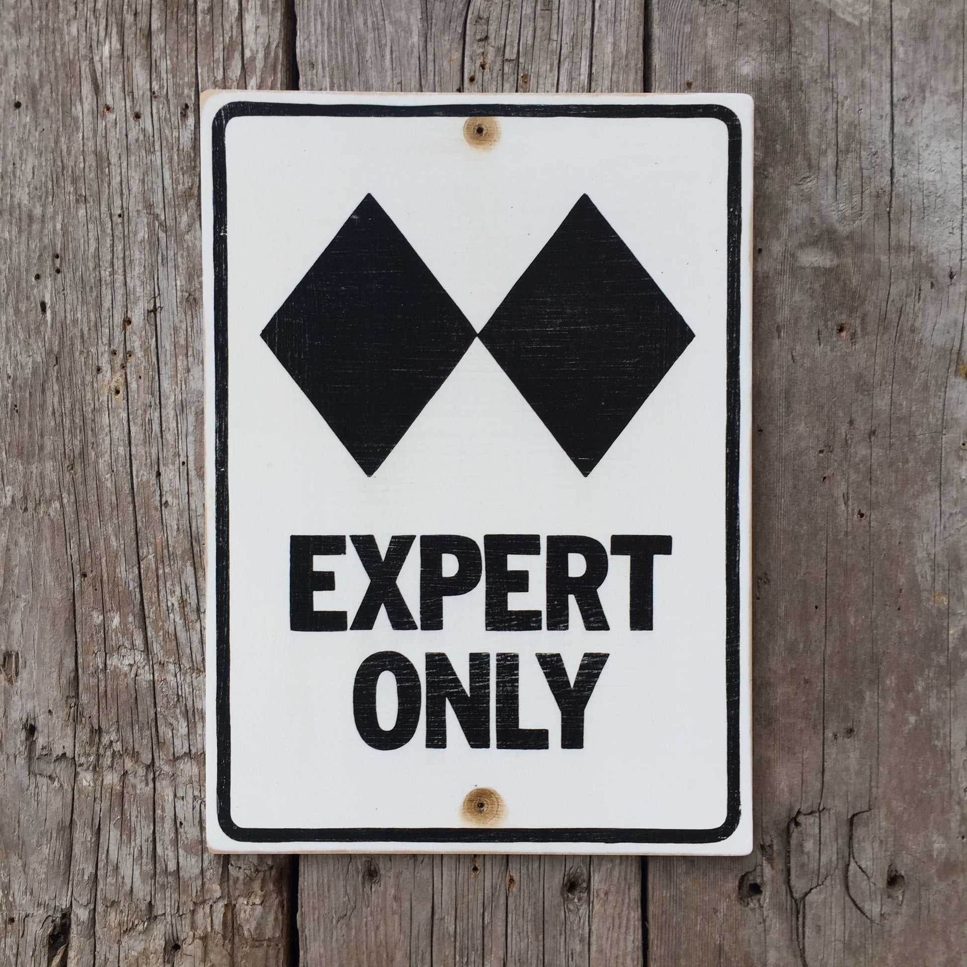 Handmade Vintage Black Diamond Expert Only Skier Ski Hill Trail Sign