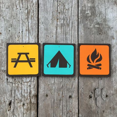 Handmade Vintage Park Tent Camping Outdoors Icon Sign