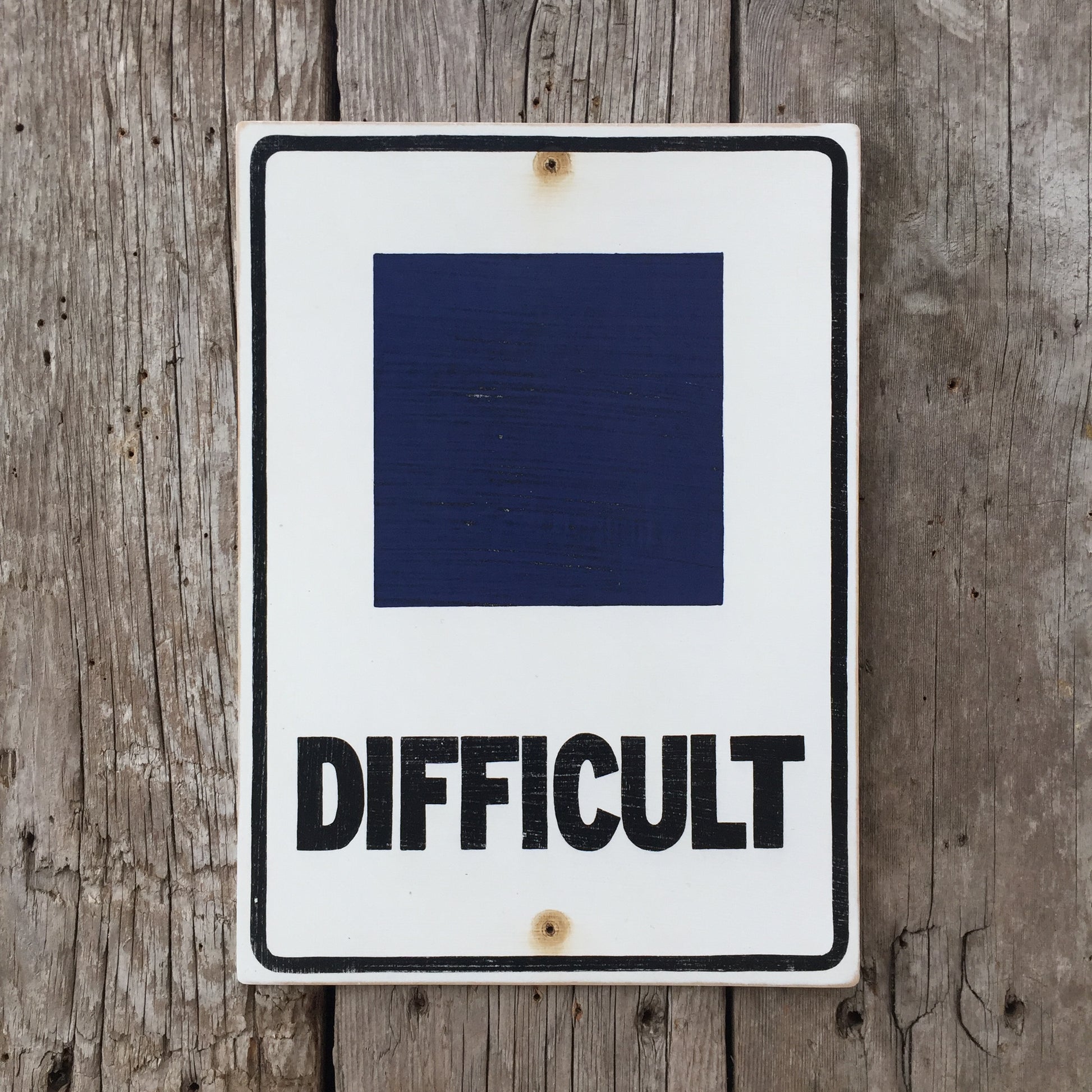 Handmade Vintage Difficult Blue Skier Ski Hill Trail Sign