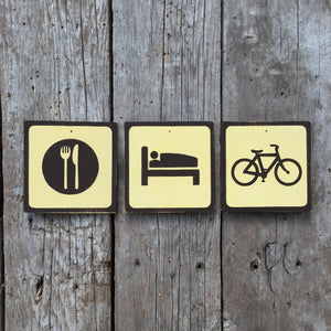 Handmade Vintage Eat Sleep Bike Bicycle Park Outdoors Sport Icon Sign Set