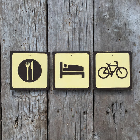 Handmade Vintage Eat Sleep Bike Bicycle Park Outdoors Sport Icon Sign Set