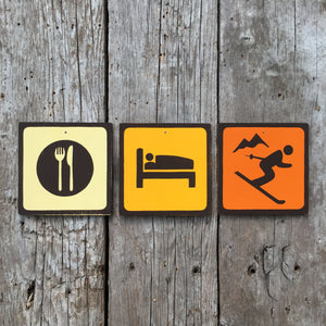 Handmade Vintage Eat Sleep Ski Park Outdoor Sport Icon Sign Set