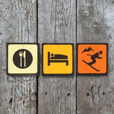 Handmade Vintage Eat Sleep Ski Park Outdoor Sport Icon Sign Set