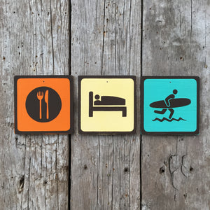 Handmade Vintage Eat Sleep Surf Park Outdoors Sport Icon Sign Set